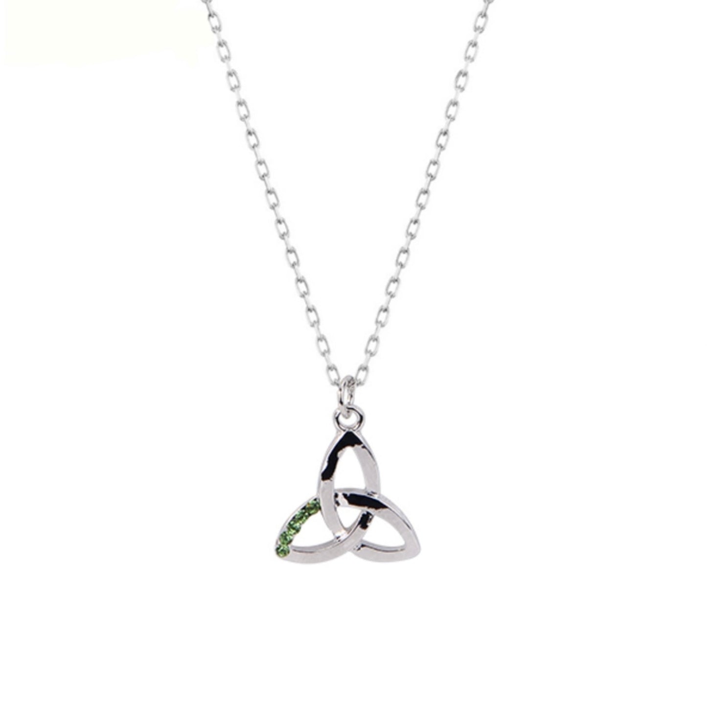 Trinity Knot Silver Necklace - Green Stones
