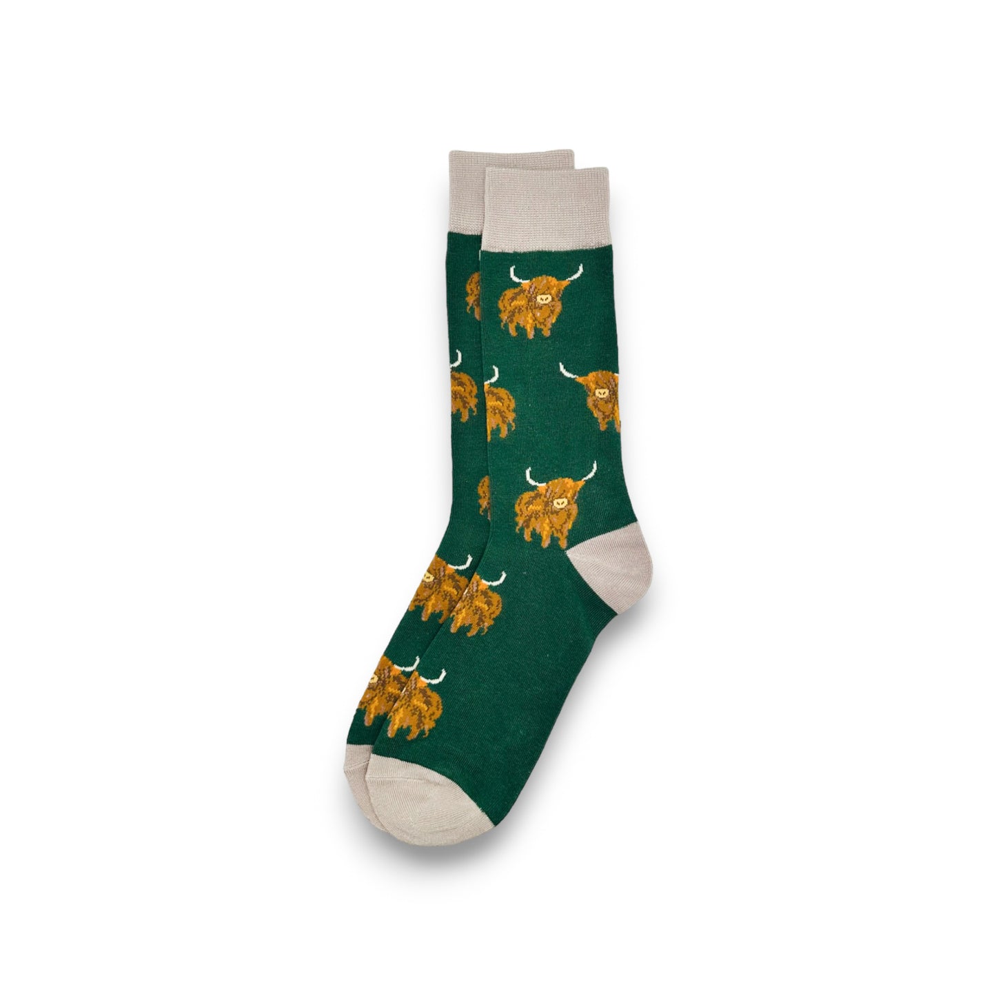 Highland Cows Standing Socks - Green
