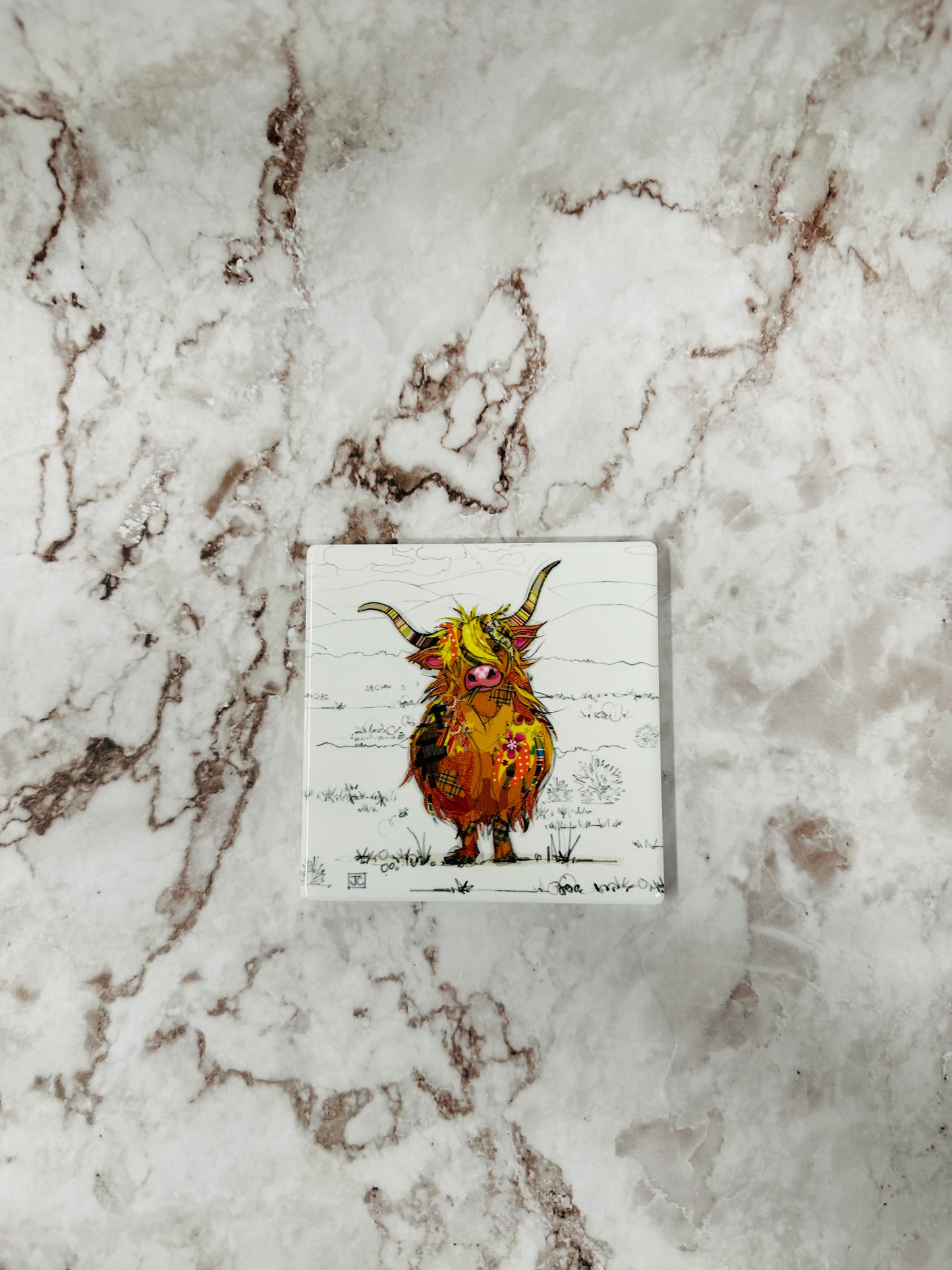 Highland Cow Ceramic Coaster