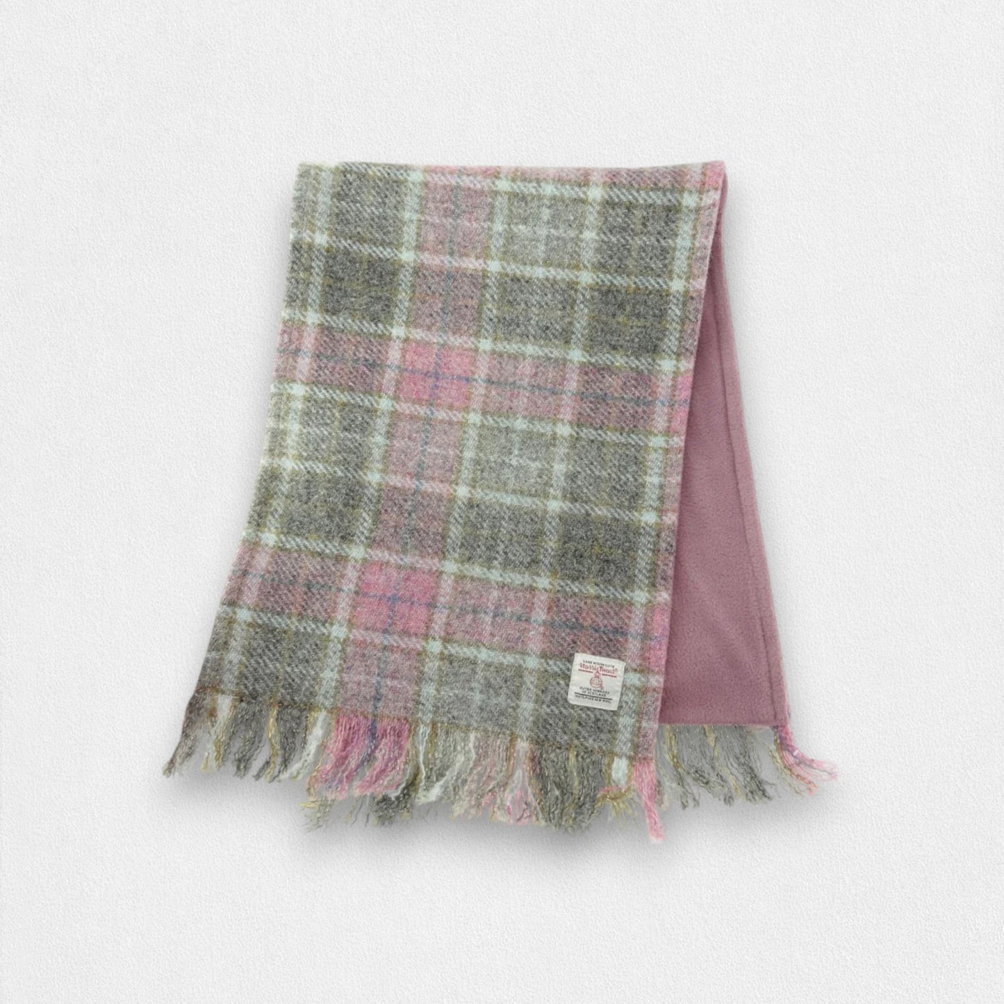 Harris Tweed Scarf - Grey and Pink Check