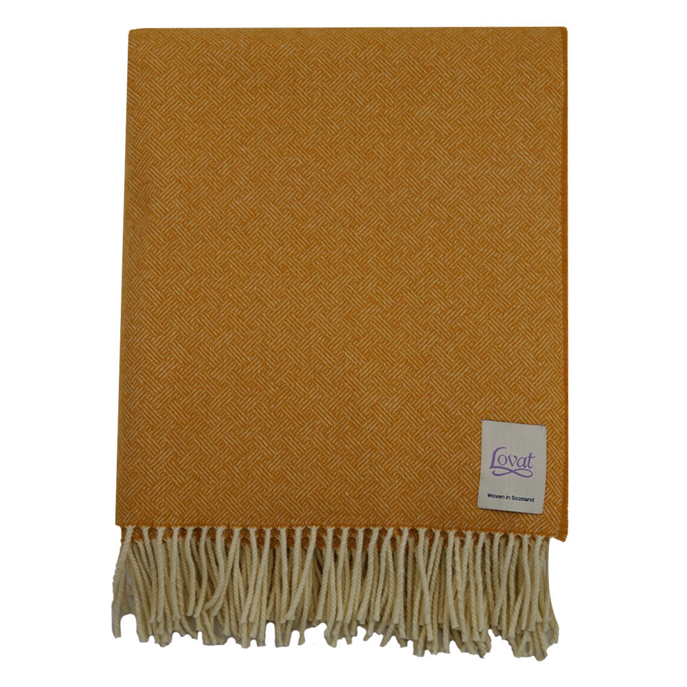 100% Lambswool Diamond Border Blanket - Harvest Yellow