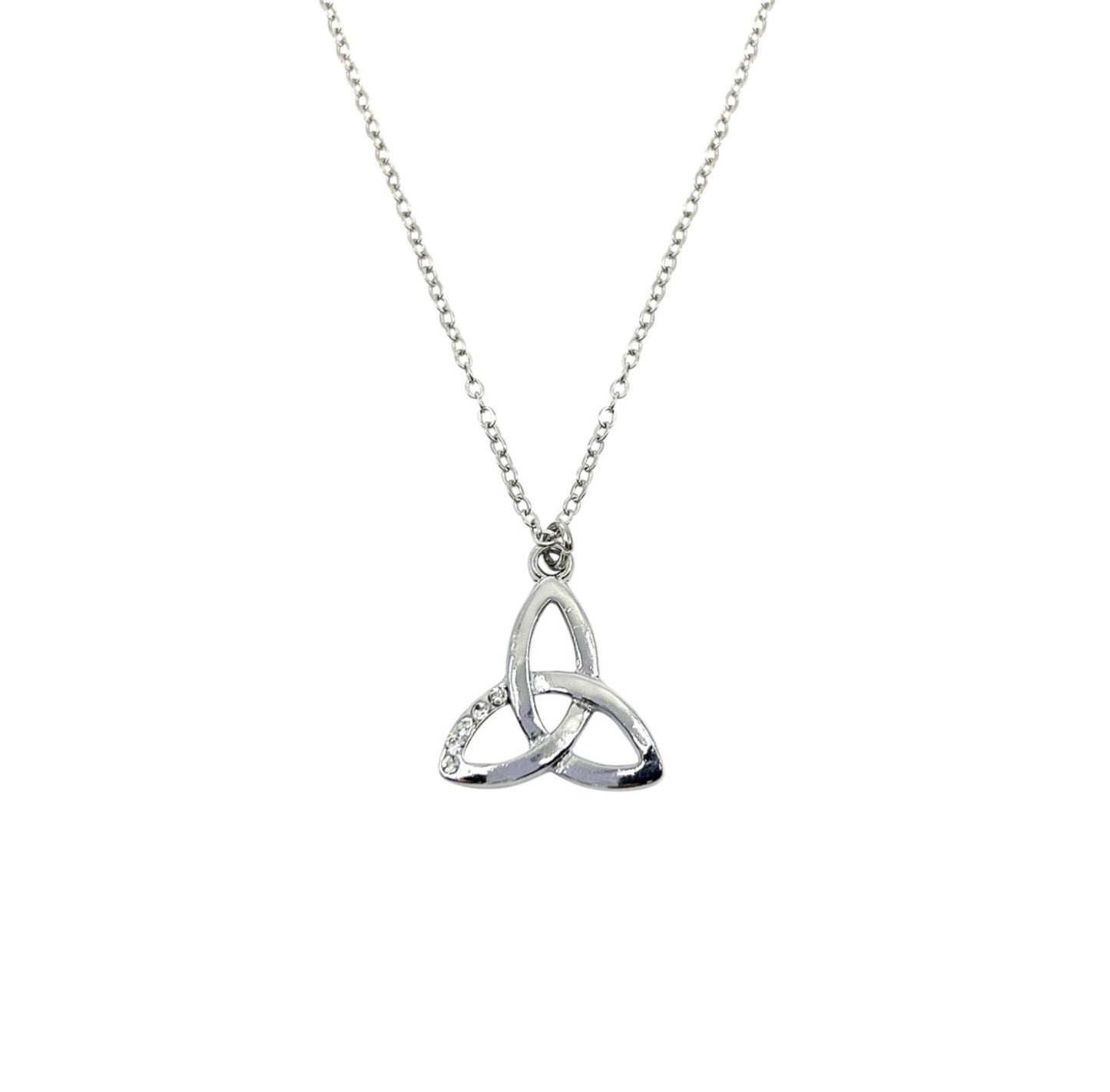 Trinity Knot Silver Necklace - Clear Stones
