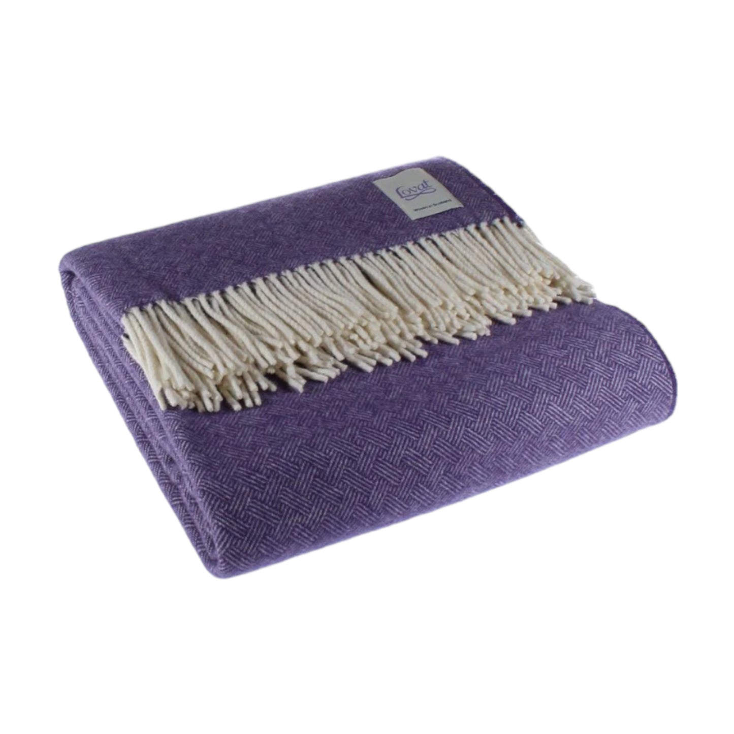 100% Lambswool Diamond Border Blanket -  Heather Purple